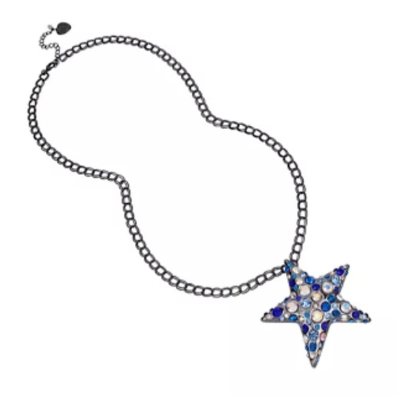 Betsey Johnson Large Blue Rhinestone Star Necklace - Picture 2 of 5